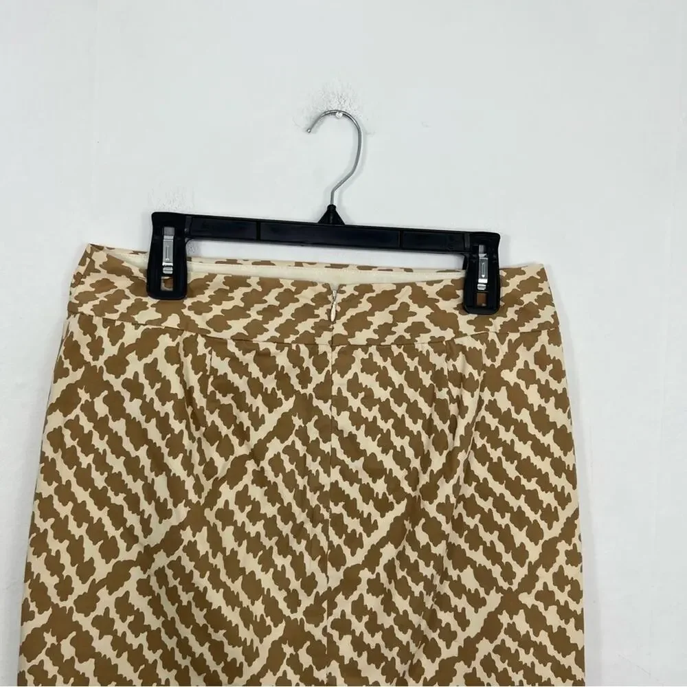 J. Crew Cream & Tan Knee Length Pencil Cow Blot Print Career Skirt Size 6